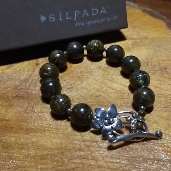 Silpada Jewelry - Silpada Brown Bronzite Ball Bead Bracelet Silver